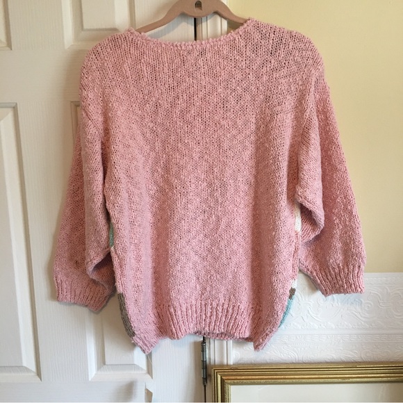 Abstract Color block Crotched Knit Long Sleeve Sweater Woman’s Size Medium nwot - Picture 6 of 10